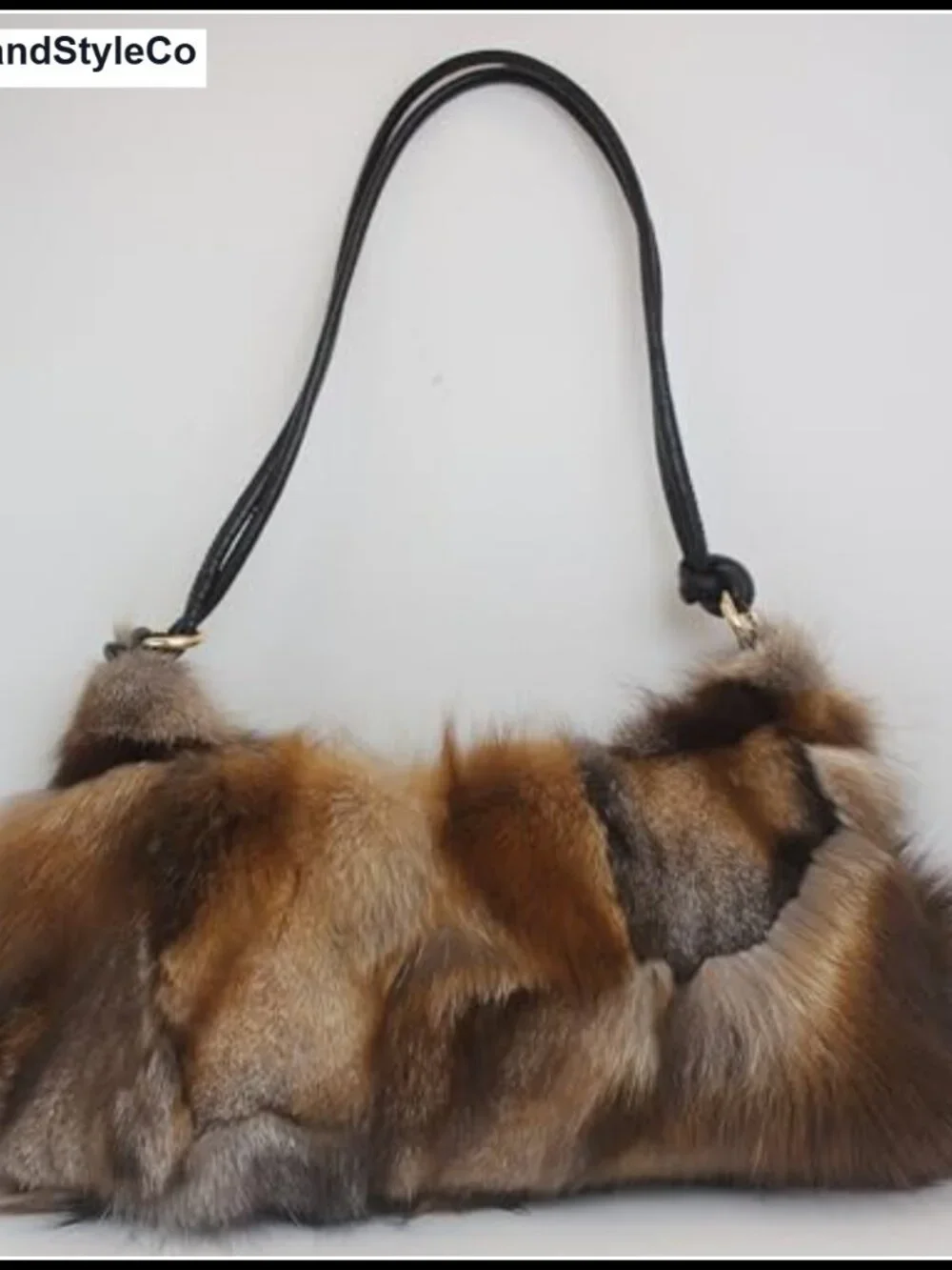 Genuine Fox Fur Hobo Bag Leather Strap 15 Inch Shoulder Crossbody Handbag